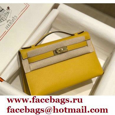 Hermes Mini Kelly 22 Pochette Bag Yellow in Swift Leather with Gold Hardware