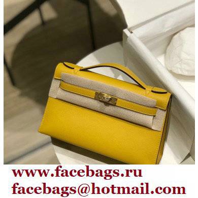 Hermes Mini Kelly 22 Pochette Bag Yellow in Swift Leather with Gold Hardware