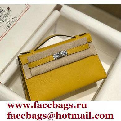 Hermes Mini Kelly 22 Pochette Bag Yellow in Swift Leather with Silver Hardware