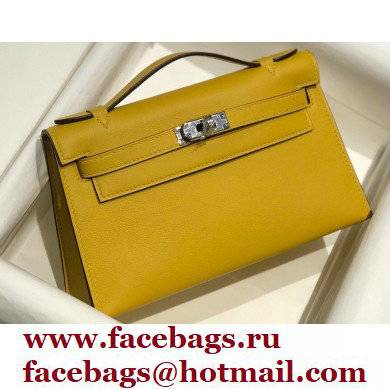 Hermes Mini Kelly 22 Pochette Bag Yellow in Swift Leather with Silver Hardware