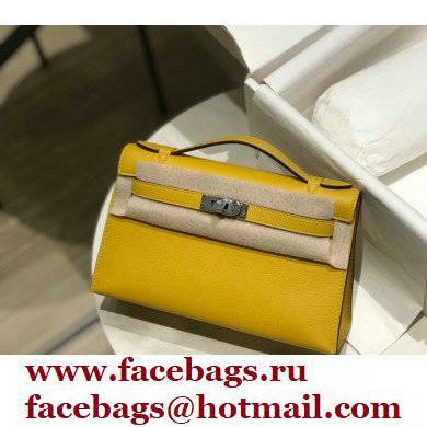 Hermes Mini Kelly 22 Pochette Bag Yellow in Swift Leather with Silver Hardware