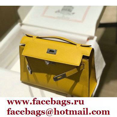 Hermes Mini Kelly 22 Pochette Bag Yellow in Swift Leather with Silver Hardware