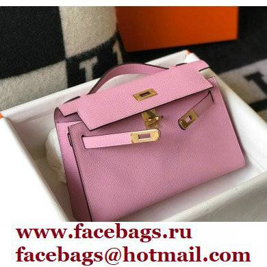 Hermes Mini Kelly 22 Pochette Bag mauve in epsom Leather with Gold Hardware