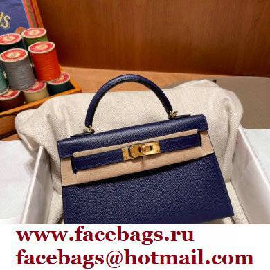 Hermes Mini Kelly II Handbag blue sapphire original epsom leather