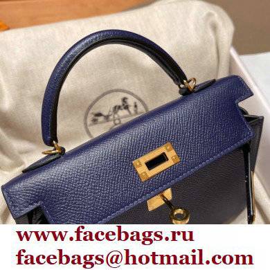 Hermes Mini Kelly II Handbag blue sapphire original epsom leather