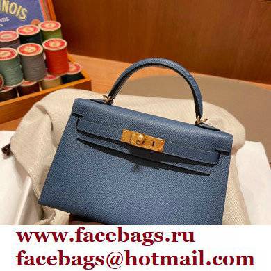 Hermes Mini Kelly II Handbag deep blue original epsom leather