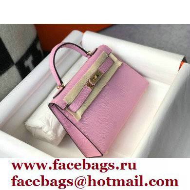 Hermes Mini Kelly II Handbag epsom leather with Gold Hardware half handmade mauve