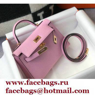 Hermes Mini Kelly II Handbag epsom leather with Gold Hardware half handmade mauve