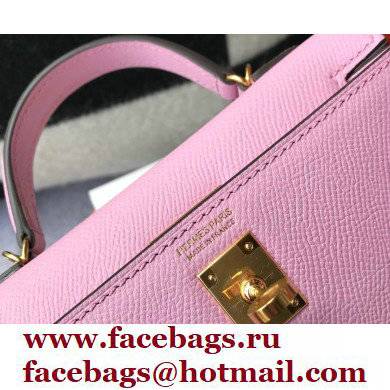 Hermes Mini Kelly II Handbag epsom leather with Gold Hardware half handmade mauve