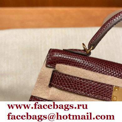 Hermes Mini Kelly II Handbag in lizard leather bordeaux handmade