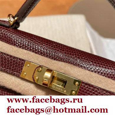 Hermes Mini Kelly II Handbag in lizard leather bordeaux handmade