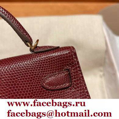 Hermes Mini Kelly II Handbag in lizard leather bordeaux handmade