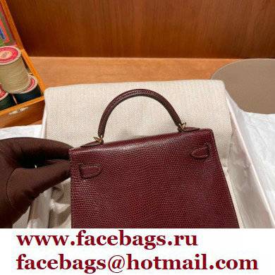 Hermes Mini Kelly II Handbag in lizard leather bordeaux handmade