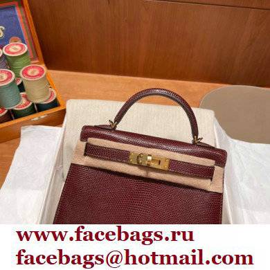 Hermes Mini Kelly II Handbag in lizard leather bordeaux handmade