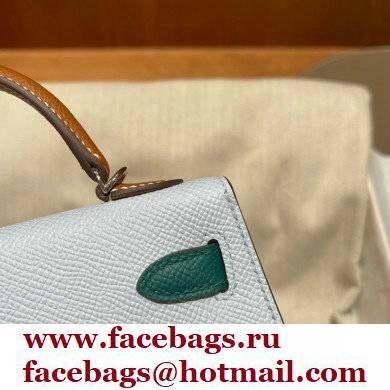 Hermes Mini Kelly II Handbag in original epsom leather tan/white/green