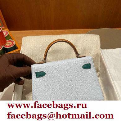 Hermes Mini Kelly II Handbag in original epsom leather tan/white/green