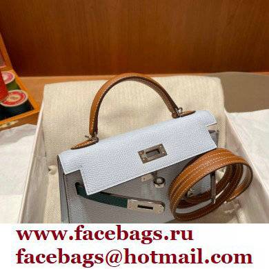 Hermes Mini Kelly II Handbag in original epsom leather tan/white/green