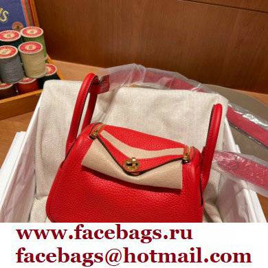 Hermes Mini Lindy 19cm Bag in original togo leather rouge de coeur