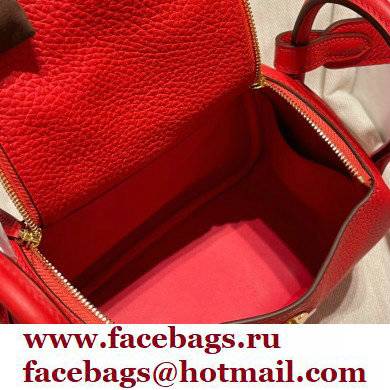 Hermes Mini Lindy 19cm Bag in original togo leather rouge de coeur