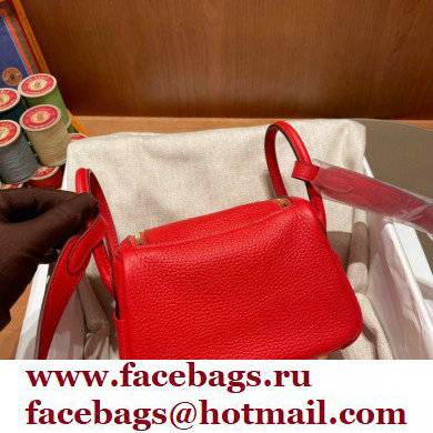 Hermes Mini Lindy 19cm Bag in original togo leather rouge de coeur