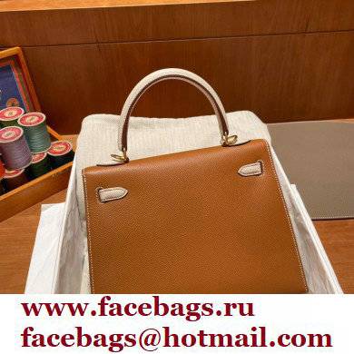 Hermes kelly 25 bag in epsom leather gold/white handmade