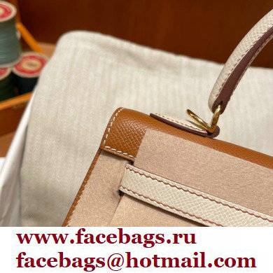 Hermes kelly 25 bag in epsom leather gold/white handmade