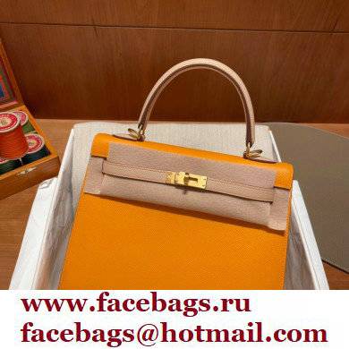 Hermes kelly 25 bag in epsom leather jaune ambre/gray handmade