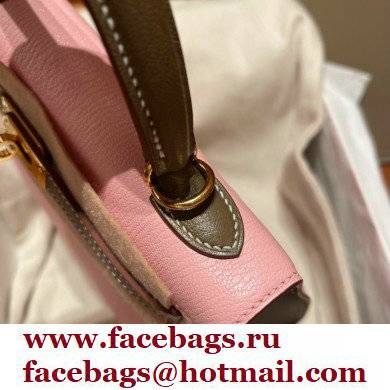 Hermes kelly 25 bag in mysore leather pink/gray handmade