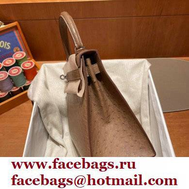 Hermes kelly 25 bag in ostrich leather etoupe handmade