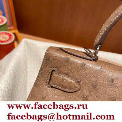 Hermes kelly 25 bag in ostrich leather etoupe handmade