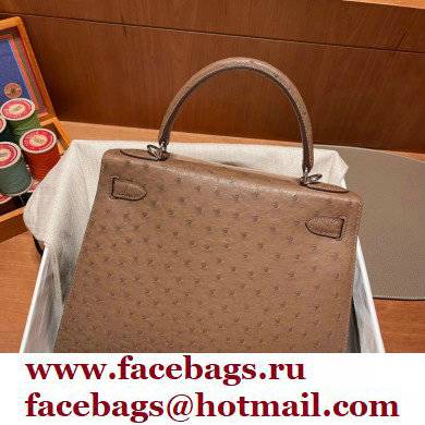 Hermes kelly 25 bag in ostrich leather etoupe handmade