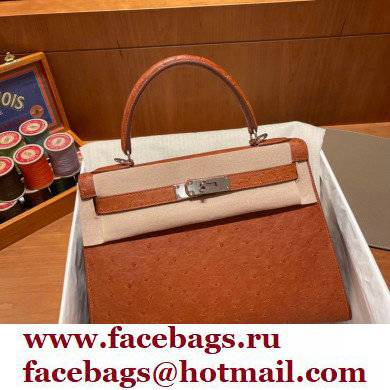 Hermes kelly 25 bag in ostrich leather gold handmade