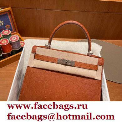 Hermes kelly 25 bag in ostrich leather gold handmade