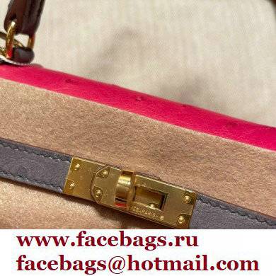 Hermes kelly 25 bag in ostrich leather rose tyrien/gris agate handmade