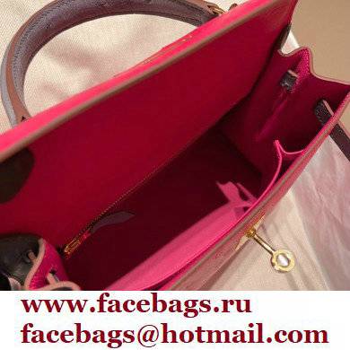 Hermes kelly 25 bag in ostrich leather rose tyrien/gris agate handmade