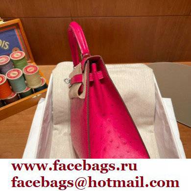 Hermes kelly 25 bag in ostrich leather rose tyrien handmade