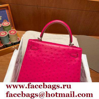 Hermes kelly 25 bag in ostrich leather rose tyrien handmade