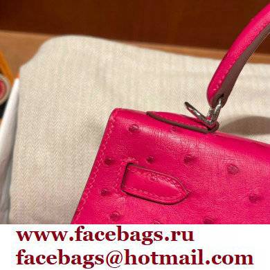 Hermes kelly 25 bag in ostrich leather rose tyrien handmade