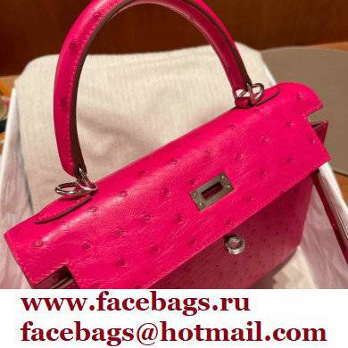 Hermes kelly 25 bag in ostrich leather rose tyrien handmade