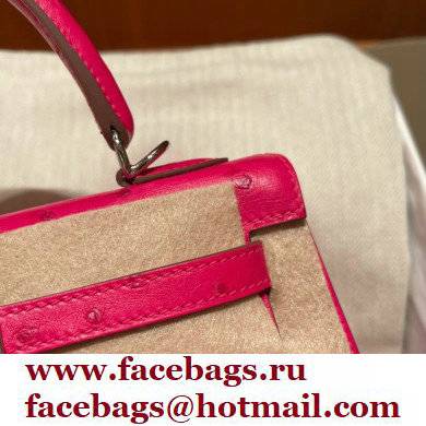 Hermes kelly 25 bag in ostrich leather rose tyrien handmade