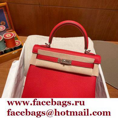 Hermes kelly 25 bag in togo leather rouge de coeur handmade