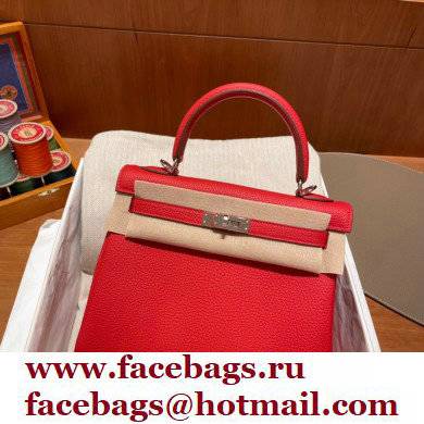 Hermes kelly 25 bag in togo leather rouge de coeur handmade