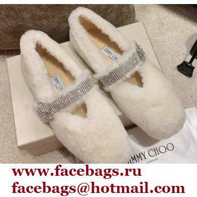 Jimmy Choo KRISTA Faux Fur Flats with Crystal-Embellished Strap 06 2021