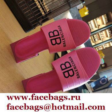 Balenciaga Squared Heel 2.5cm Box Sandals BB Logo Croco Pattern Fuchsia 2021