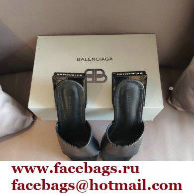 Balenciaga Squared Heel 2.5cm Box Sandals Logo Back Black 2021