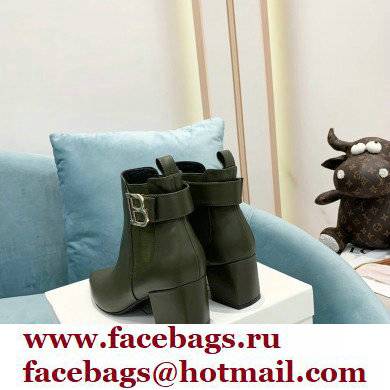 Balmain Heel 6cm Ankle Boots Leather Army Green with Balmain Monogram Logo 2021