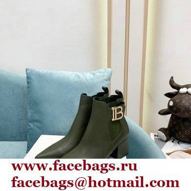 Balmain Heel 6cm Ankle Boots Leather Army Green with Balmain Monogram Logo 2021