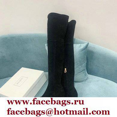 Balmain Heel 6cm B Plaque Thigh-high Boots Suede Black 2021