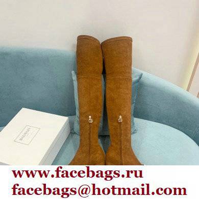 Balmain Heel 6cm B Plaque Thigh-high Boots Suede Brown 2021