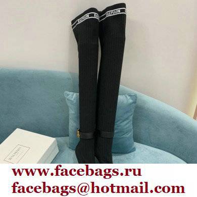 Balmain Heel 9.5cm Raven Thigh-high Boots Knit Black 2021